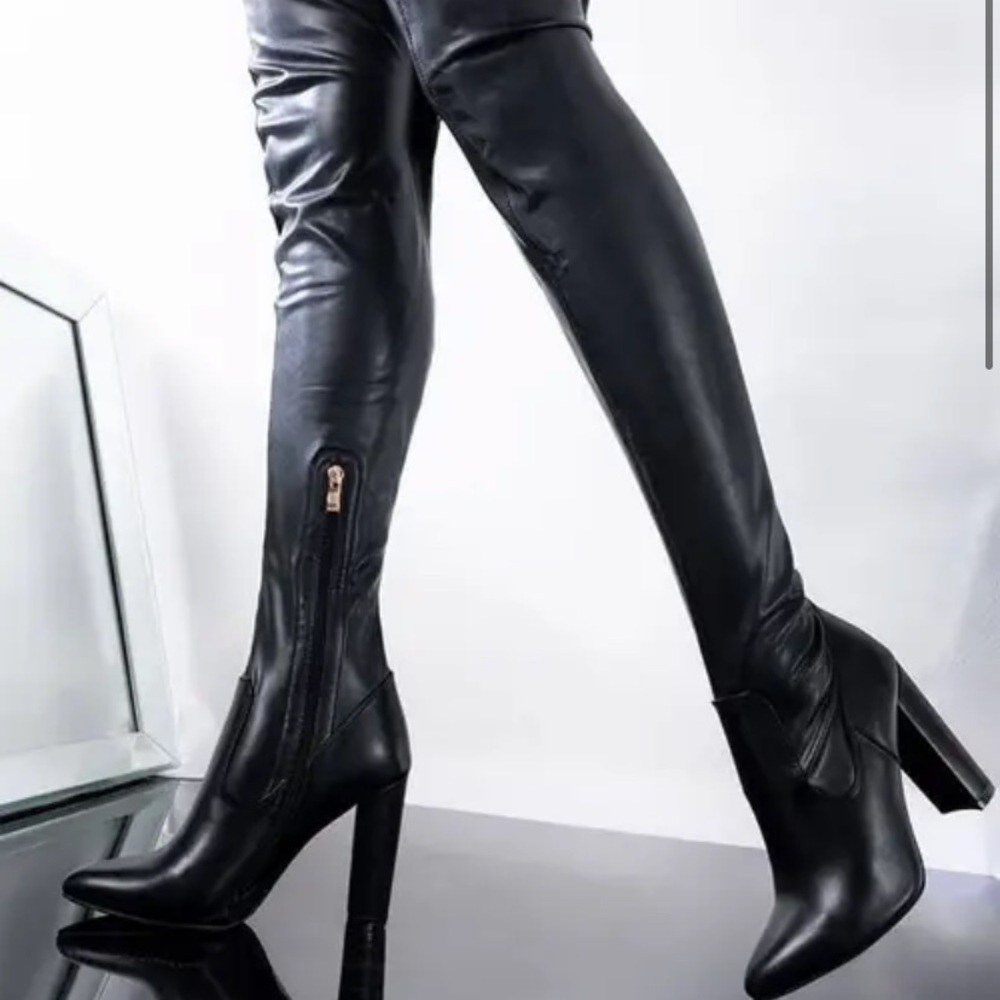 Azalea wang thigh high chunky heel boot